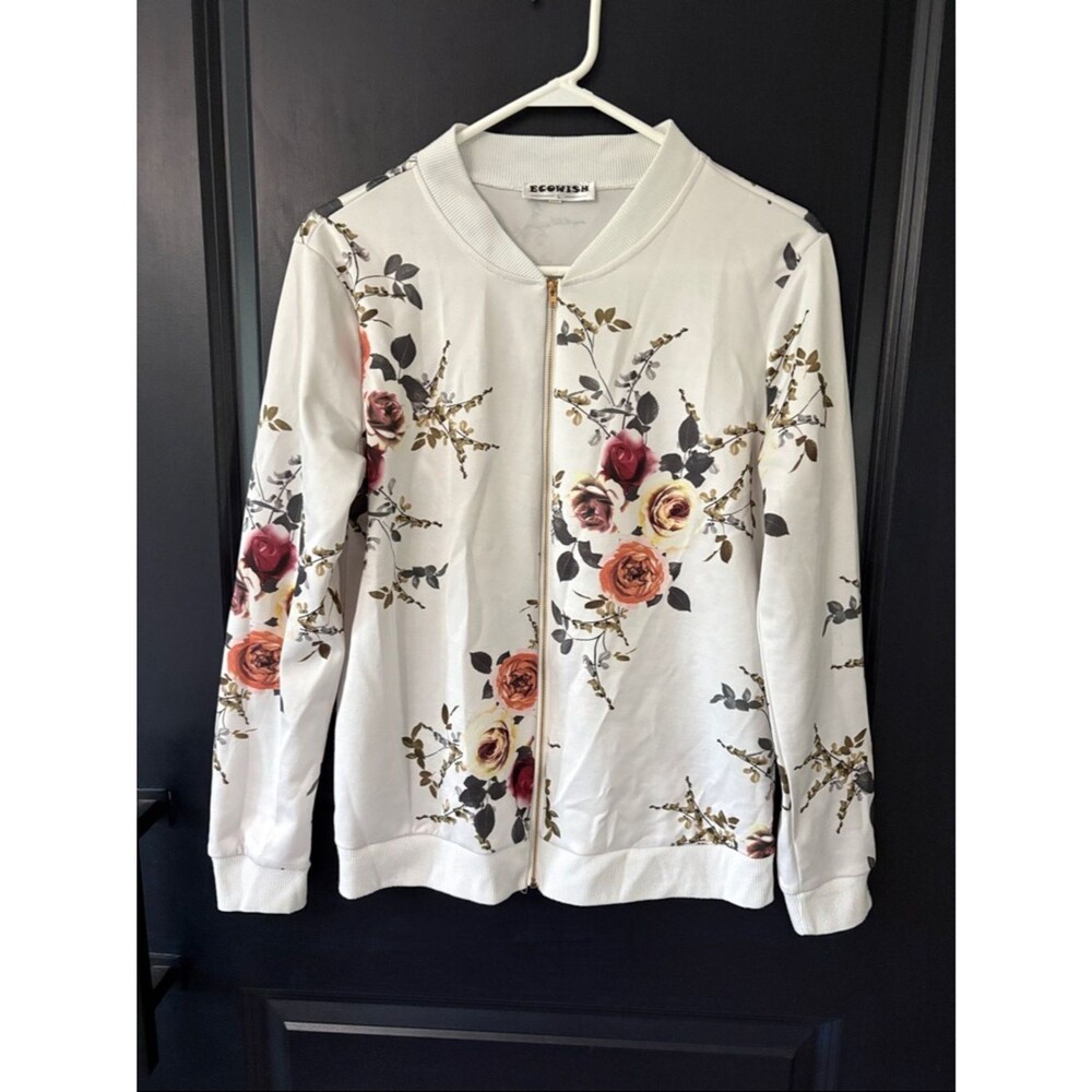Women’s Floral Roses Zip up Lightweight Jacket Size L